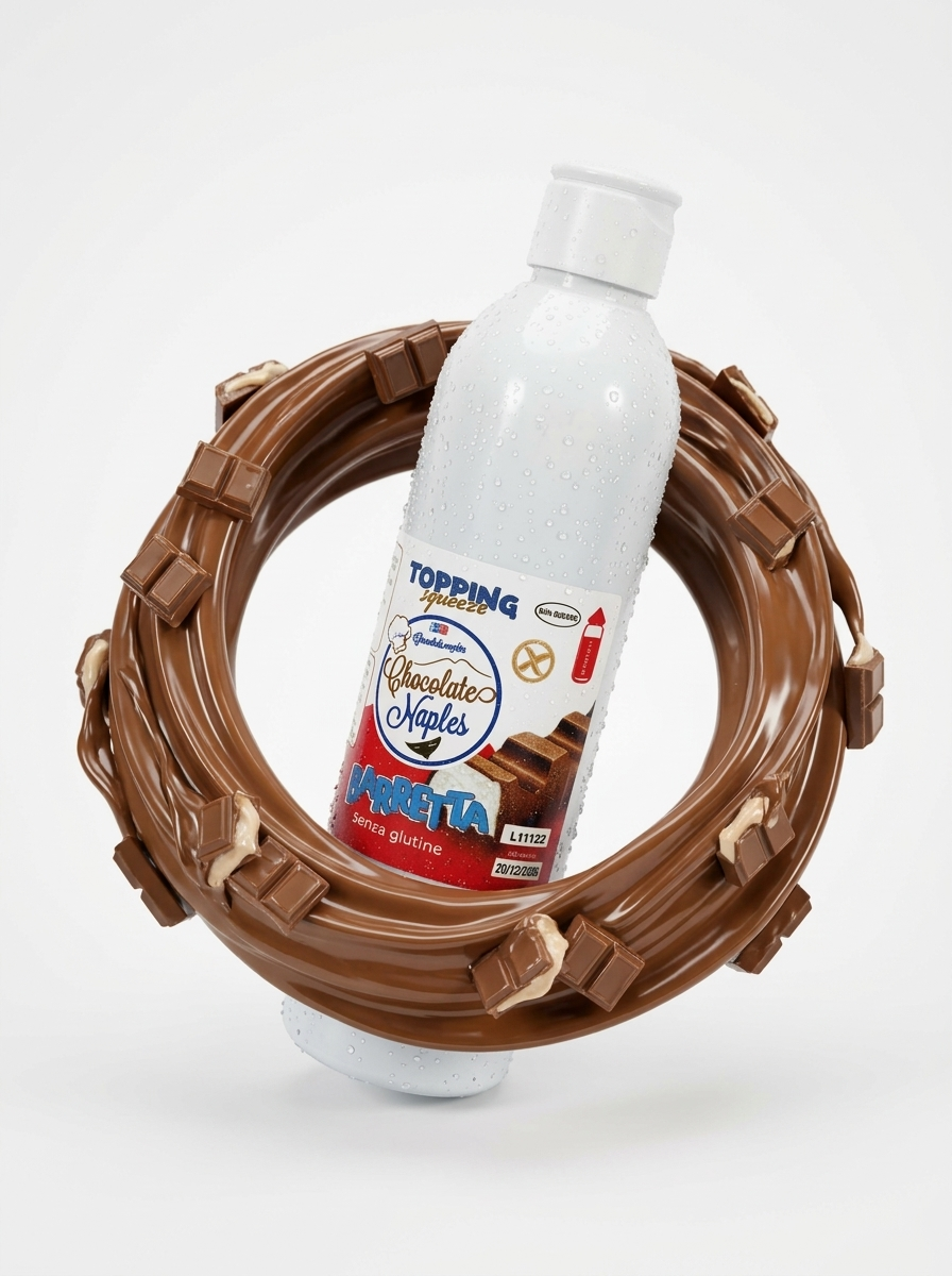 Topping Barretta Chocolate Naples - Bottiglia squeeze cioccolato al latte e crema